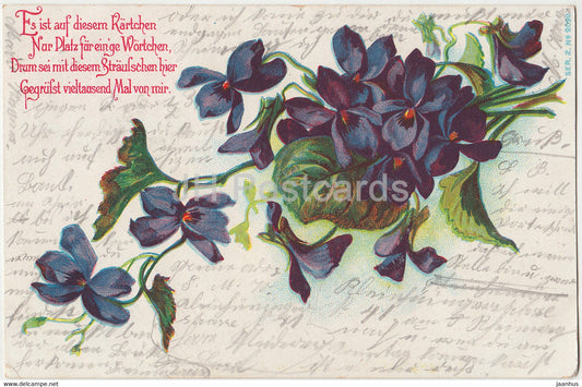 Es ist auf diesem Kartchen - blue flowers - illustration - Ser 2092 - old postcard - 1905 - Germany - used - JH Postcards