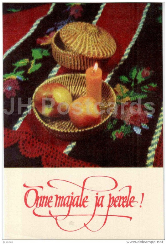 New Year Greeting Card - candle - apple - 1974 - Estonia USSR - unused - JH Postcards